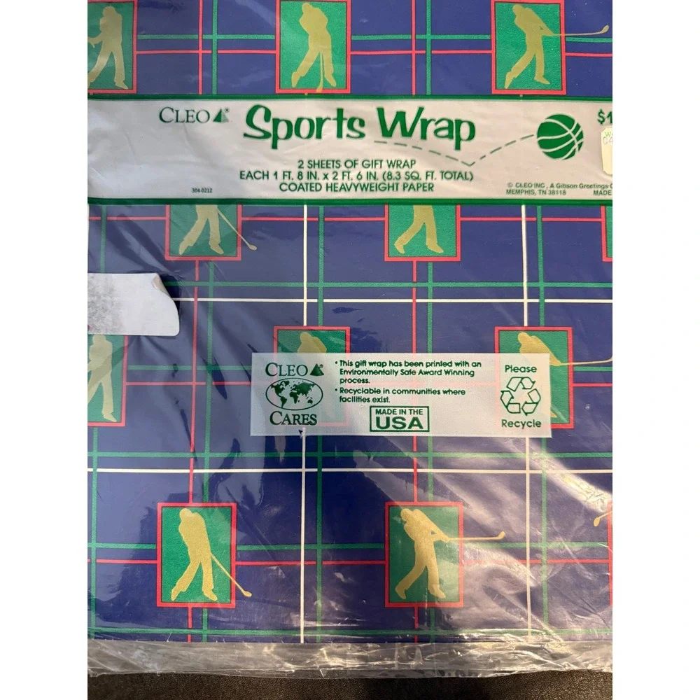 ARTFAIRE GIFT WRAP 2 Full Size Sheets Golfers Plaid Beige Red‎ Blue Yellow